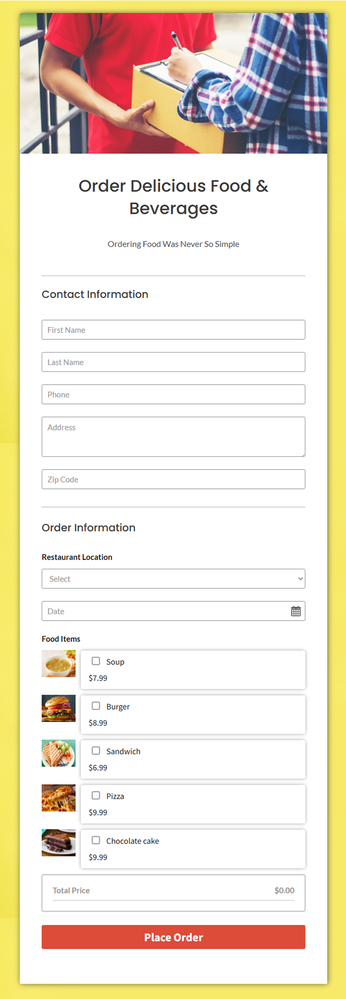 Food & Beverages Order Form template